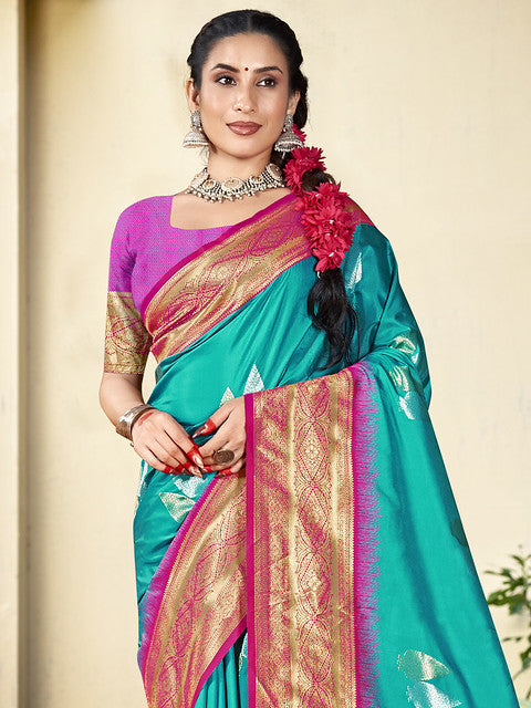 Silk Sky Blue Chitragandha Silk Saree