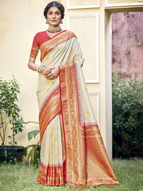 Silk Cream Chitragandha Silk Saree