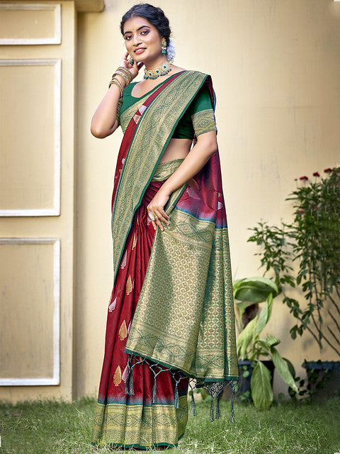 Silk Maroon Chitragandha Silk Saree