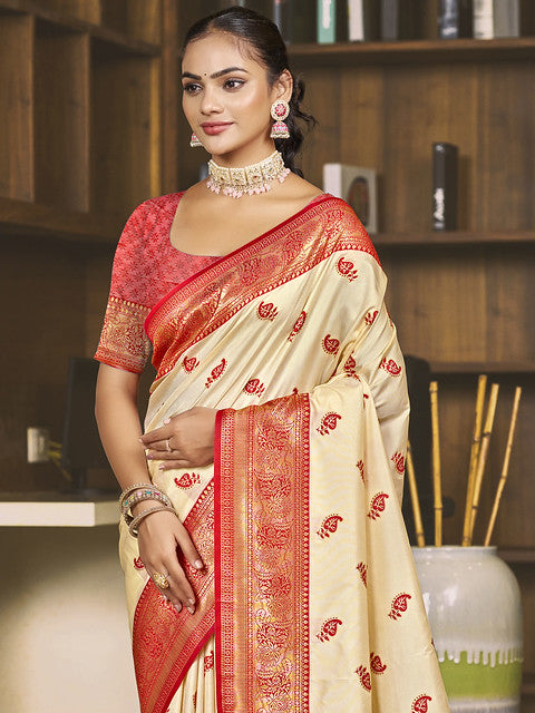 Silk Cream Chaitanya Silk Saree