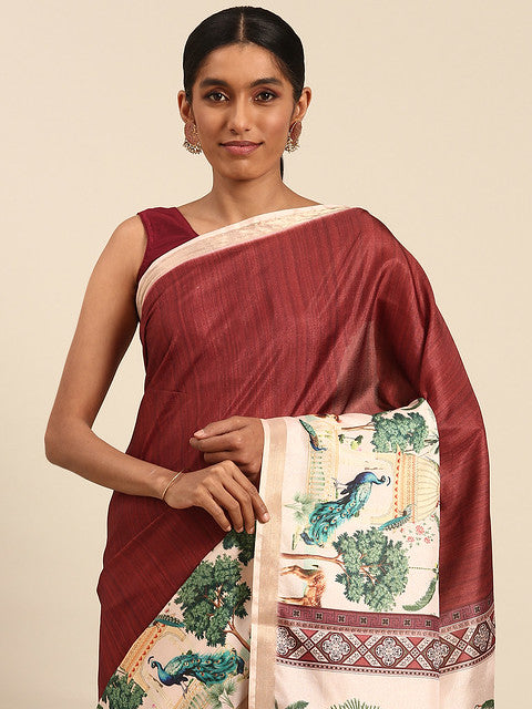 Cotton Maroon Vantara Saree