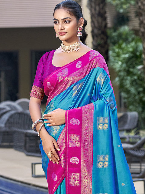 Silk Sky Blue Vijaya Silk Saree