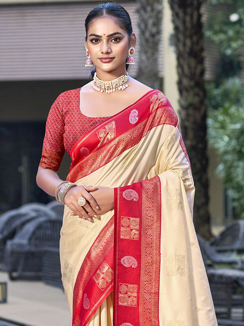 Silk Cream Vijaya Silk Saree