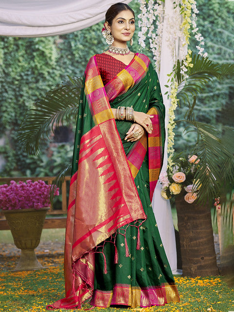 Silk Bottle Green Divya Prabha Silk Saree