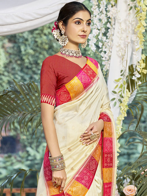 Silk Cream Ralempire Silk Saree