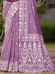 Linen Purple Silver Linen Cotton Saree