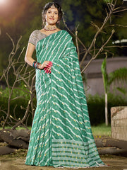 Linen Teal Green Silver Linen Cotton Saree