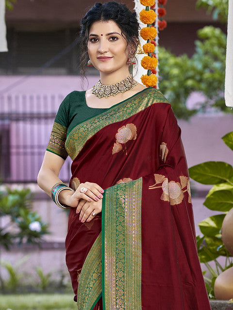 Silk Maroon Antique Silk Saree