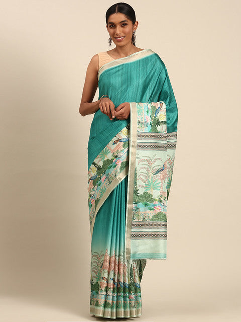 Cotton Turquoise Vantara Saree