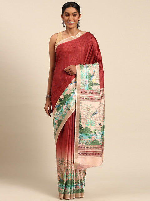 Cotton Maroon Vantara Saree