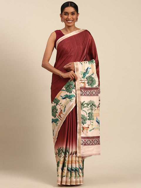 Cotton Maroon Vantara Saree