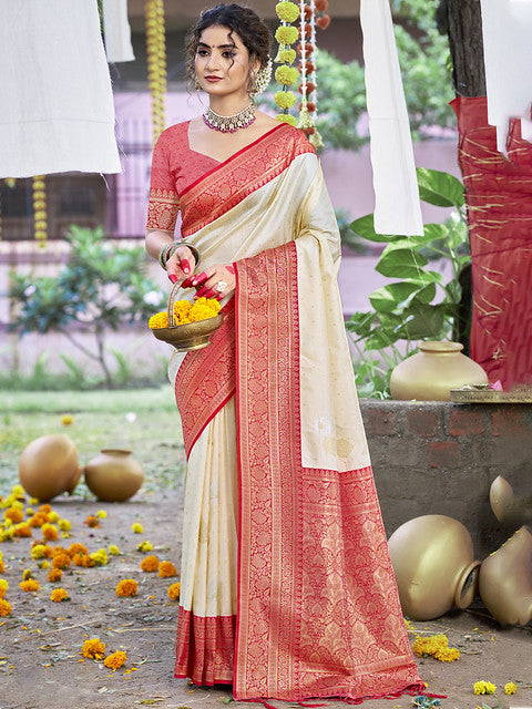 Silk Cream Kashvi Silk Saree