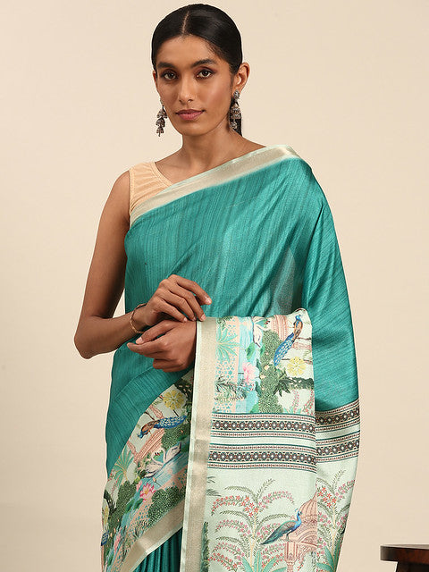 Cotton Turquoise Vantara Saree