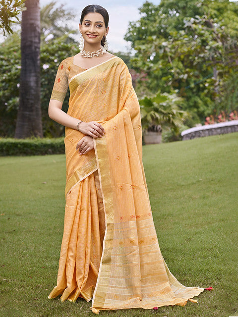 Cotton Peach Jharokha Saree