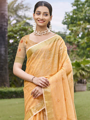 Cotton Peach Jharokha Saree