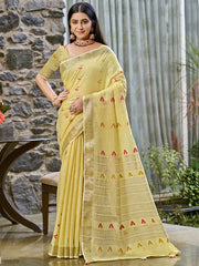 Cotton Yellow Libas Saree