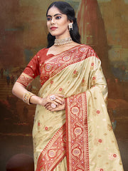 Silk Beige Leela Silk Saree