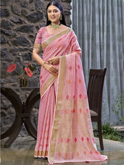 Linen Pink Lilan Slub Saree