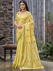 Linen Yellow Lilan Slub Saree