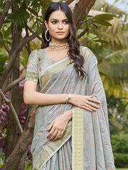 Cotton Grey Jharokha Saree