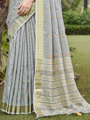 Cotton Grey Jharokha Saree