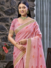 Linen Pink Lilan Slub Saree