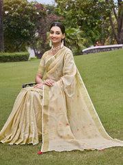 Sangam Cotton Cream Jharokha Saree