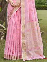 Sangam Cotton Pink Jharokha Saree