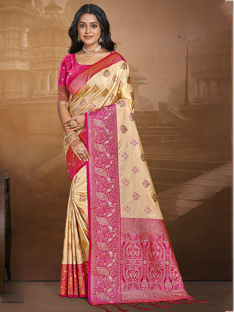 Silk Beige Leela Silk Saree