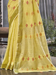 Linen Yellow Lilan Slub Saree