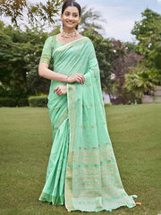 Cotton Turquoise Jharokha Saree