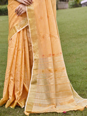 Cotton Peach Jharokha Saree