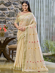 Cotton Beige Libas Saree