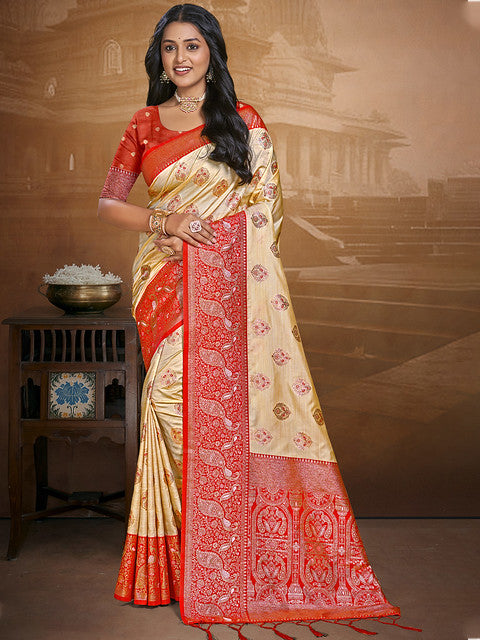 Silk Beige Leela Silk Saree