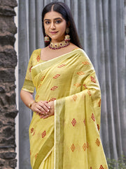 Linen Yellow Lilan Slub Saree