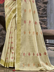 Linen Cream Lilan Slub Saree