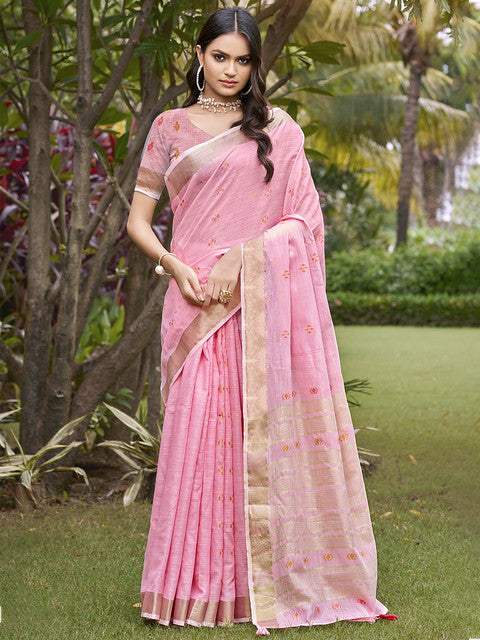 Sangam Cotton Pink Jharokha Saree