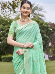 Cotton Turquoise Jharokha Saree