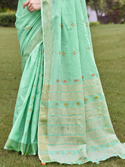 Cotton Turquoise Jharokha Saree