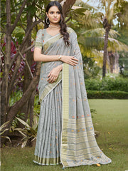 Cotton Grey Jharokha Saree