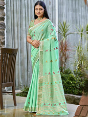 Cotton Turquoise Libas Saree