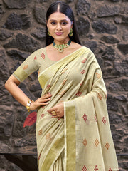 Linen Cream Lilan Slub Saree