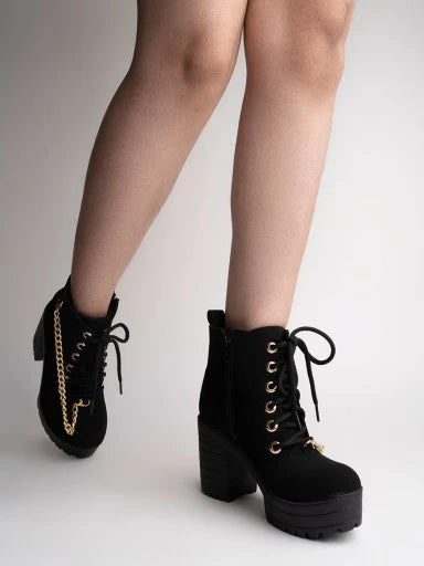 Trendy Casual Stylish Mid Tops Black Boots For Women & Girls