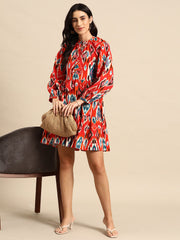 Mini Printed layered dress with balloon sleeve