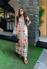 White base multicolour lawn print kurta set