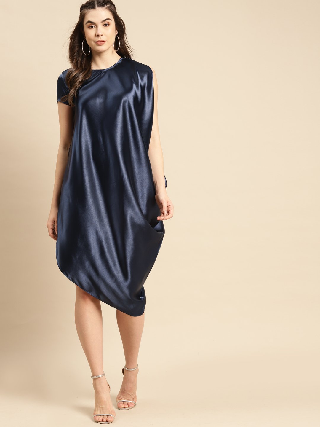 One side cowl asymettric dress