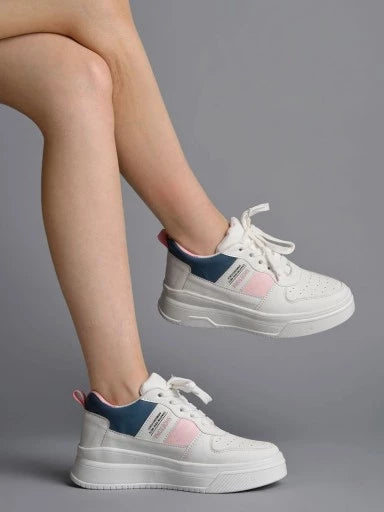 Smart Casual Lace-up White Sneakers For Women & Girls