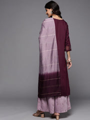 Embroidered Kurta Paired With Contrast Color Sharara And Dupatta