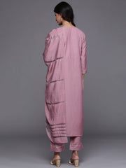 Mauve Embroidered Kurta With Straight Pant And Dupatta