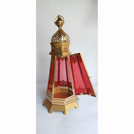 Handicraft Moroccan Lantern Red-Colored Glass Hanging Lamp | Home Decor | Tealight Holder